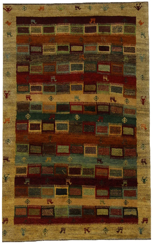 Gabbeh 160 x 101 cm - Gabbeh Shuli - Einzigartige Muster auf glanzvoller Schurwolle, Knotendichte 90.000 - 180.000/m², handgeknüpft, Perserteppich