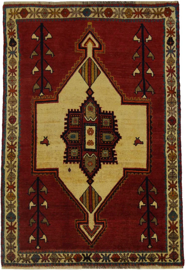 Gabbeh - Shuli 160 x 110 cm, ausgefallene Muster auf glanzvoller Schurwolle, Knotendichte: 90.000 - 180.000/m², handgeknüpft, Perserteppich