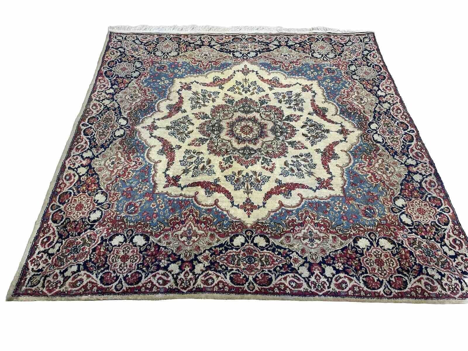 Antiker Kirman Perserteppich 180x180 cm – Seltenes Exemplar mit Tabriz-Muster, 7mm Florhöhe, geeignet für Fußbodenheizung – handgeknüpft Perserteppich