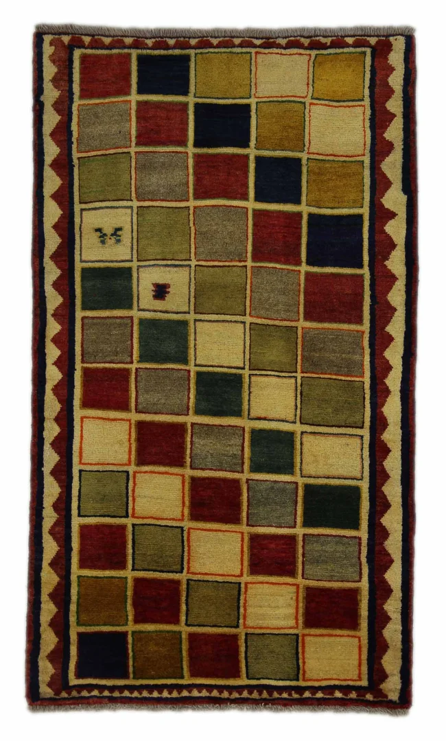 Gabbeh - Shuli Teppich 176 x 102 cm, ausgefallene Muster, Knotendichte 90.000 - 180.000/m², handgeknüpft, Perserteppich