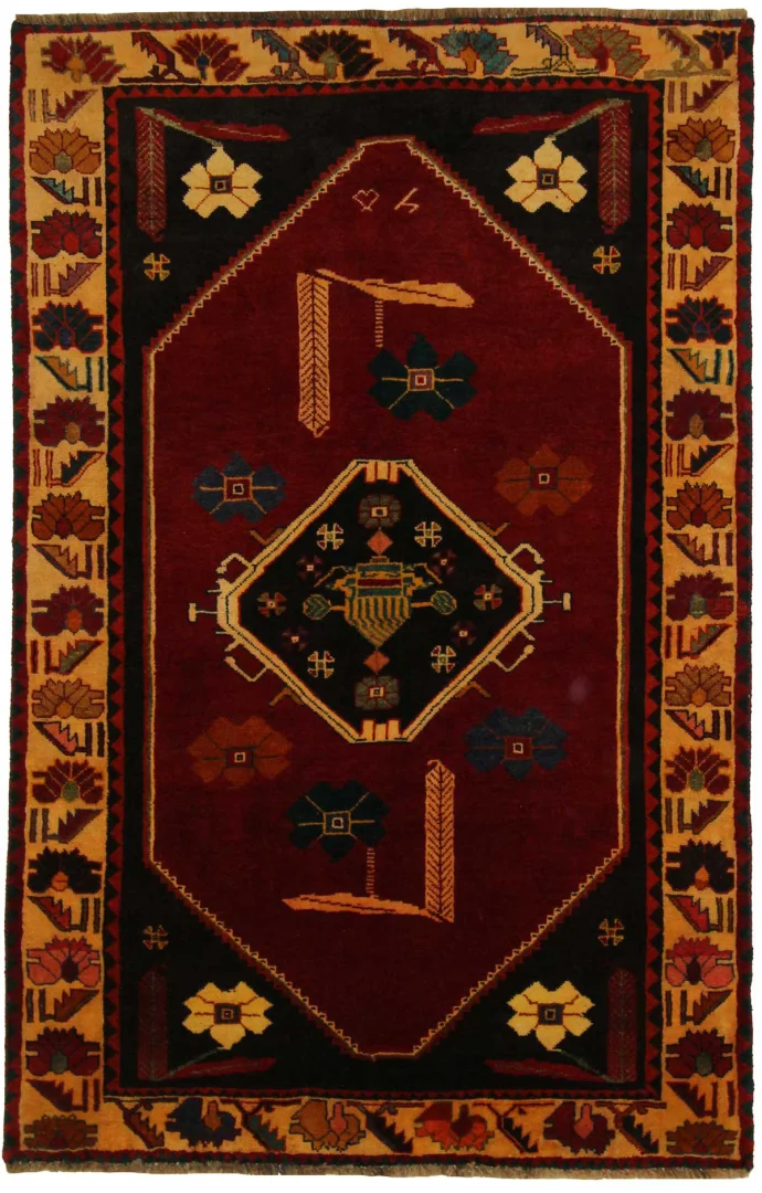 Gabbeh 180 x 117 cm – Gabbeh Shuli mit ausgefallenen Mustern und 90.000 - 180.000 Knoten/m² – handgeknüpft – Perserteppich