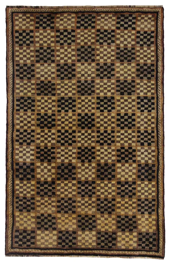 Gabbeh 184 x 117 cm - Ausgefallene Muster in Rot, Beige und Grau - Handgeknüpft, 90.000 - 180.000 Knoten/m² - Perserteppich