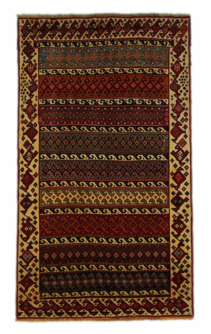 Gabbeh - Shuli 187 x 110 cm | Knotendichte: 90.000 - 180.000/m² | Ausgefallene Muster auf glanzvoller Schurwolle | handgeknüpft | Perserteppich