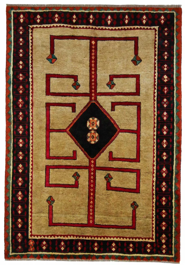 Gabbeh - Shuli Teppich 190 x 134 cm, altnomadische Muster, 90.000 - 180.000 Knoten/m², handgeknüpft, Perserteppich