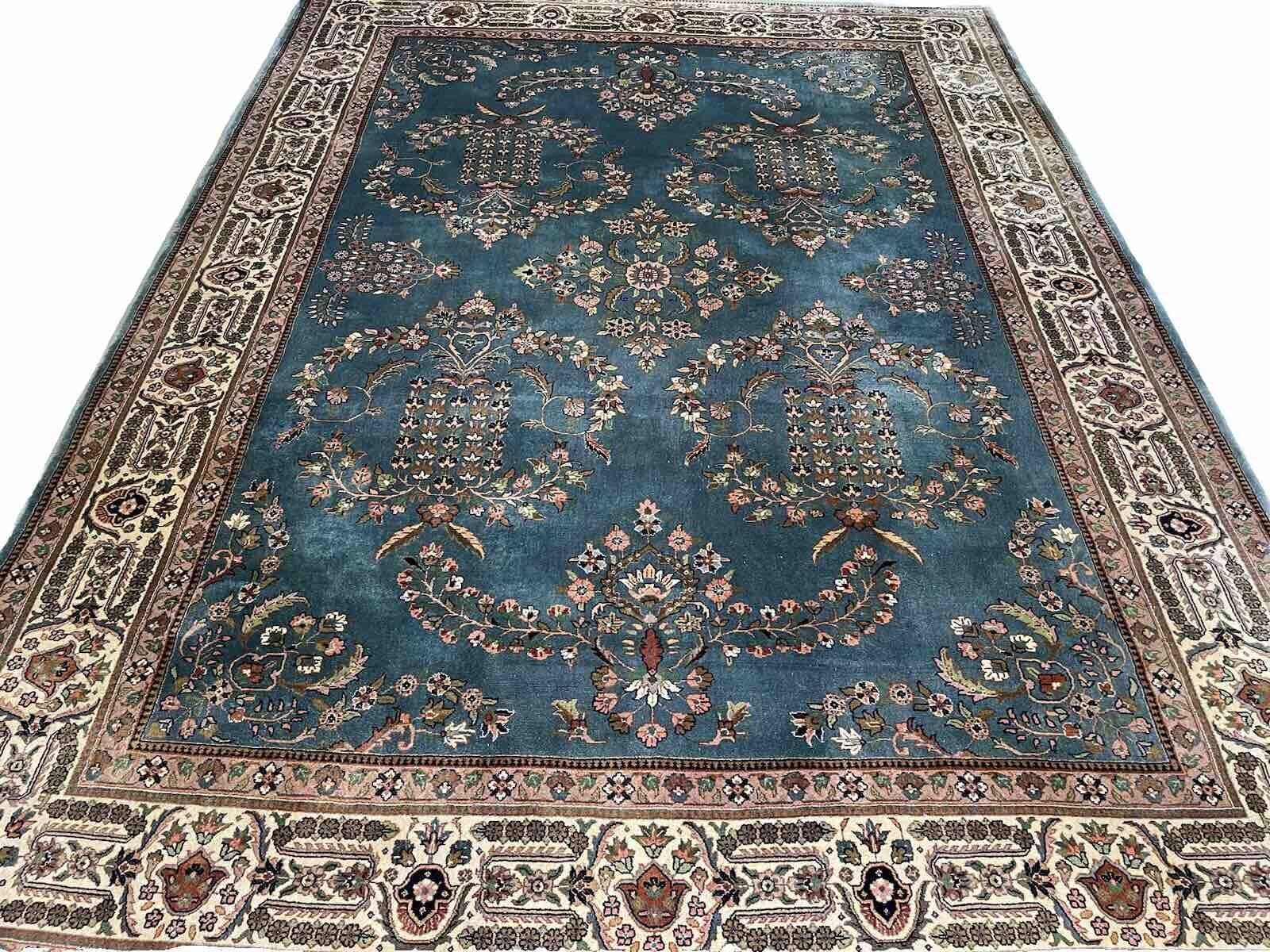 Feinster handgeknüpfter Tabriz Kaschmir Teppich in Blau Petrol – 335x250 cm, 500.000 Knoten, moderne Blumenmuster, reine Schurwolle, handgeknüpft, Perserteppich
