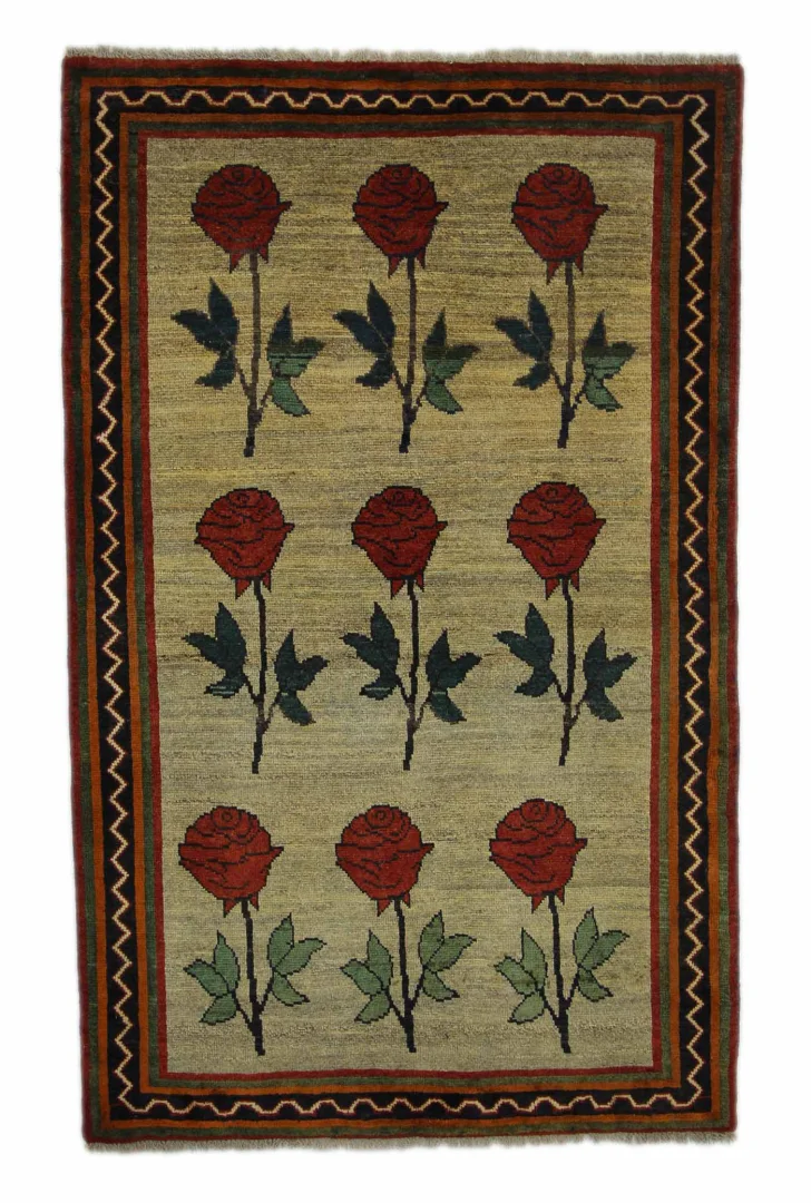 Gabbeh 193 x 121 cm - Gabbeh Shuli mit ausgefallenen Mustern, Knotendichte: 90.000 - 180.000/m², handgeknüpft, Perserteppich
