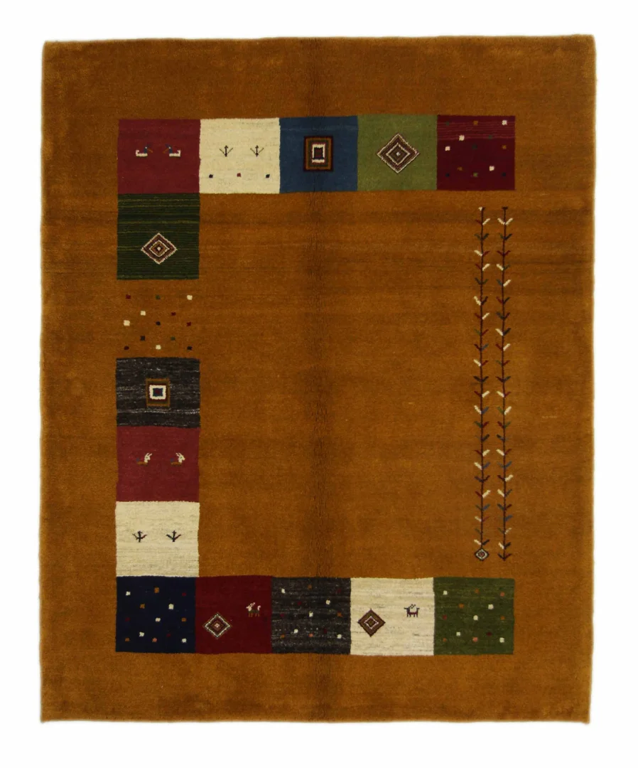Gabbeh Teppich 196 x 160 cm, hohe Knotendichte, weicher Flor, abstraktes Design, handgeknüpft, Perserteppich