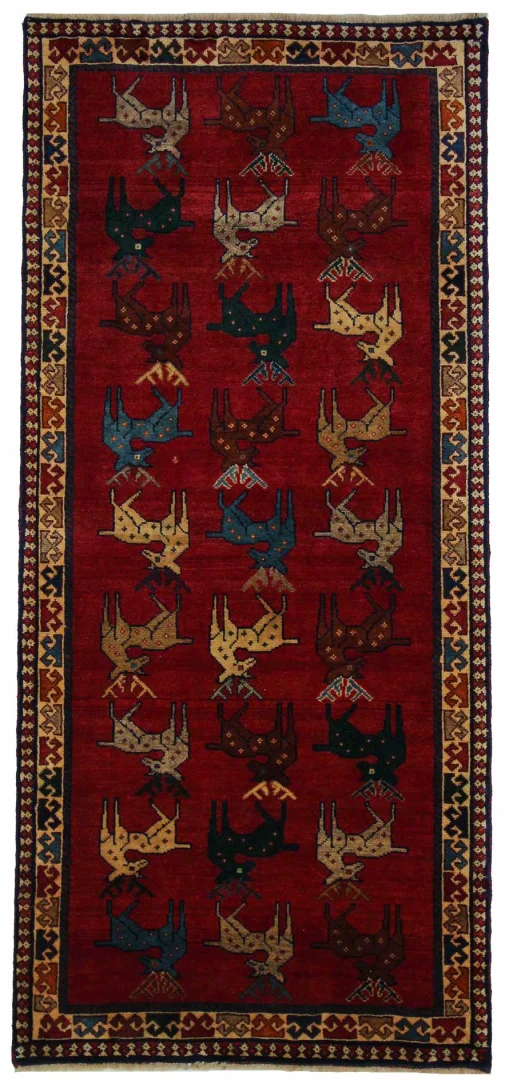Gabbeh 222 x 100 cm - Gabbeh - Shuli, außergewöhnliche Muster, glanzvolle Schurwolle, Knotendichte: 90.000 - 180.000/m², handgeknüpft, Perserteppich Läufer