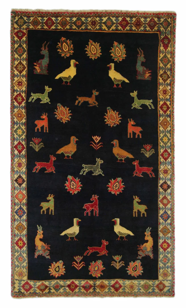 Gabbeh - Shuli Teppich 242 x 142 cm, Knotendichte 90.000 - 180.000/m², ausgefallene Muster auf glanzvoller Schurwolle, handgeknüpft, Perserteppich Läufer