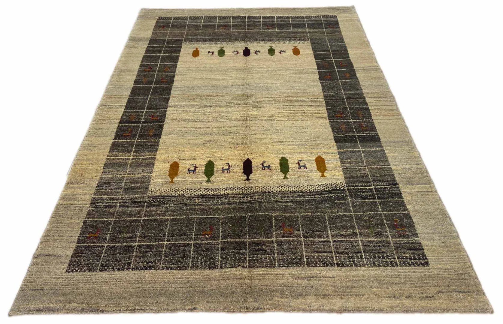 Gabbeh Teppich 243 x 174 cm - Hoher weicher Flor, Abstraktes Design, Spielende Figuren - 50.000 - 180.000 Knoten/m² - handgeknüpft, Perserteppich Läufer