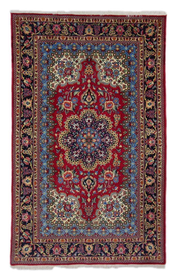 Ghom Perserteppich 184 x 114 cm, ca. 300.000 - 400.000 Knoten/m², hochwertiger Wolle, mit eleganten Medaillon- und Pflanzenmotiven, handgeknüpft, Perserteppich