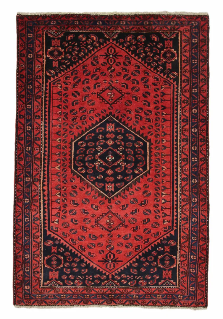 Hamadan Perserteppich 198 x 135 cm, Knotendichte 100.000 - 350.000 Knoten/m², widerstandsfähiges Wollmaterial, vielfältige Designs, handgeknüpft, Perserteppich