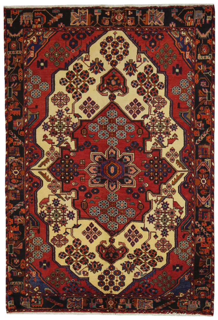 Hamadan Teppich 202 x 139 cm, Knotendichte 100.000 - 350.000, widerstandsfähiges Wollmaterial, starke Designvielfalt, handgeknüpft, Perserteppich
