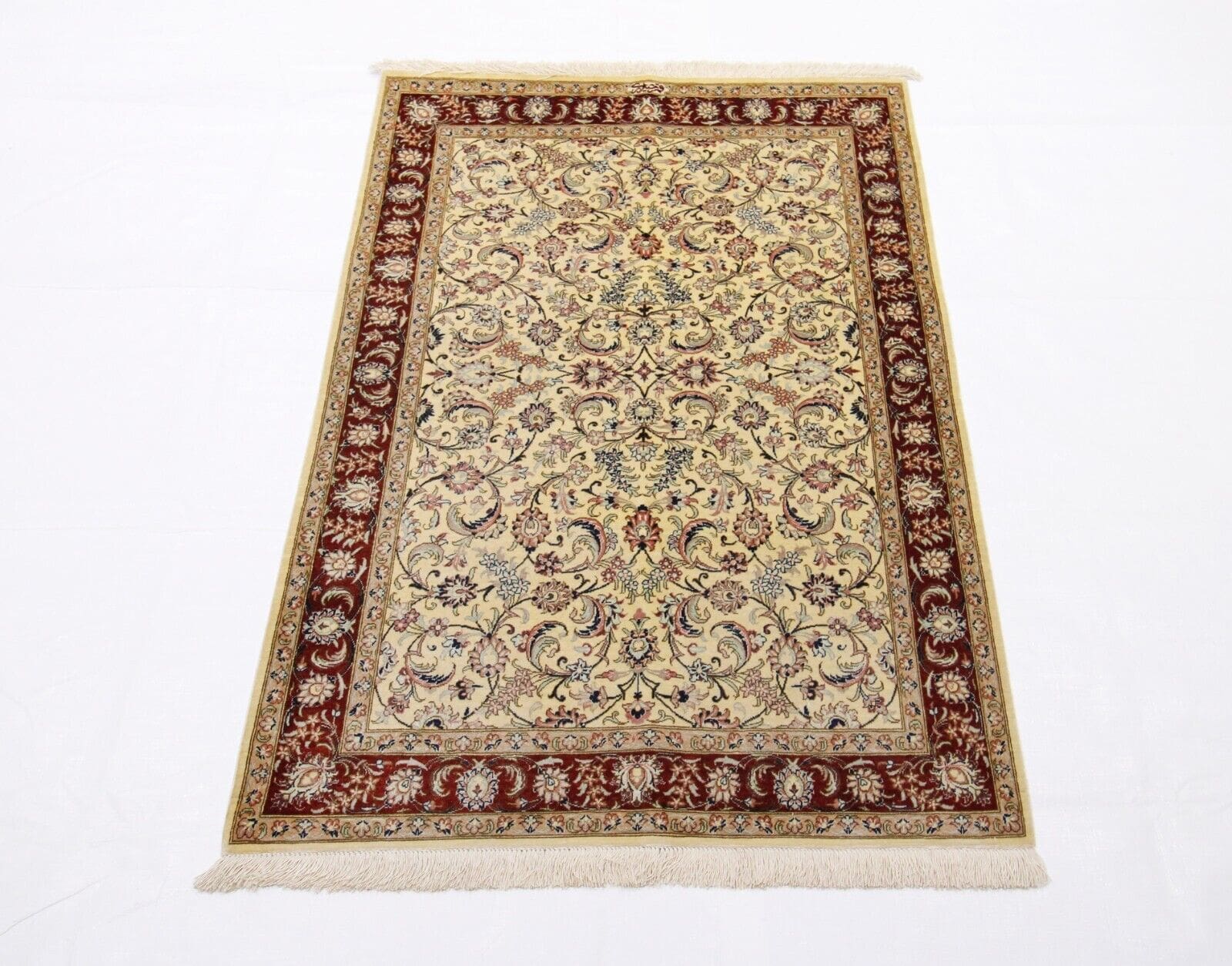 Original Handgeknüpfter Perserteppich Ghom - Reine Seide, 121 cm x 81 cm, Hohe Knotenzahl, 100% Handgeknüpft