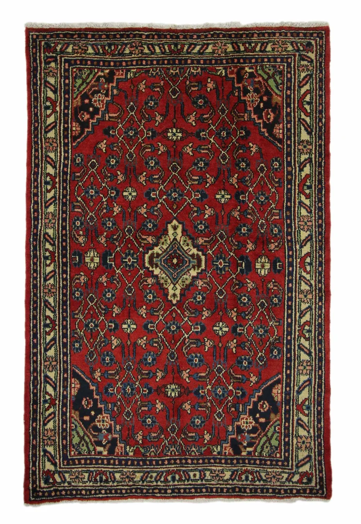 Hamadan Teppich 208 x 135 cm, Knotendichte 100.000 - 350.000 Knoten/m², widerstandsfähiges Wollmaterial, handgeknüpft, Perserteppich