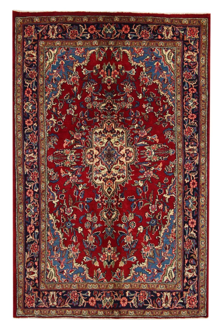 Hamadan Teppich 210 x 137 cm, Knotendichte 100.000 - 350.000 Knoten/m², widerstandsfähiges Wollmaterial, vielfältiges Design, handgeknüpft, Perserteppich