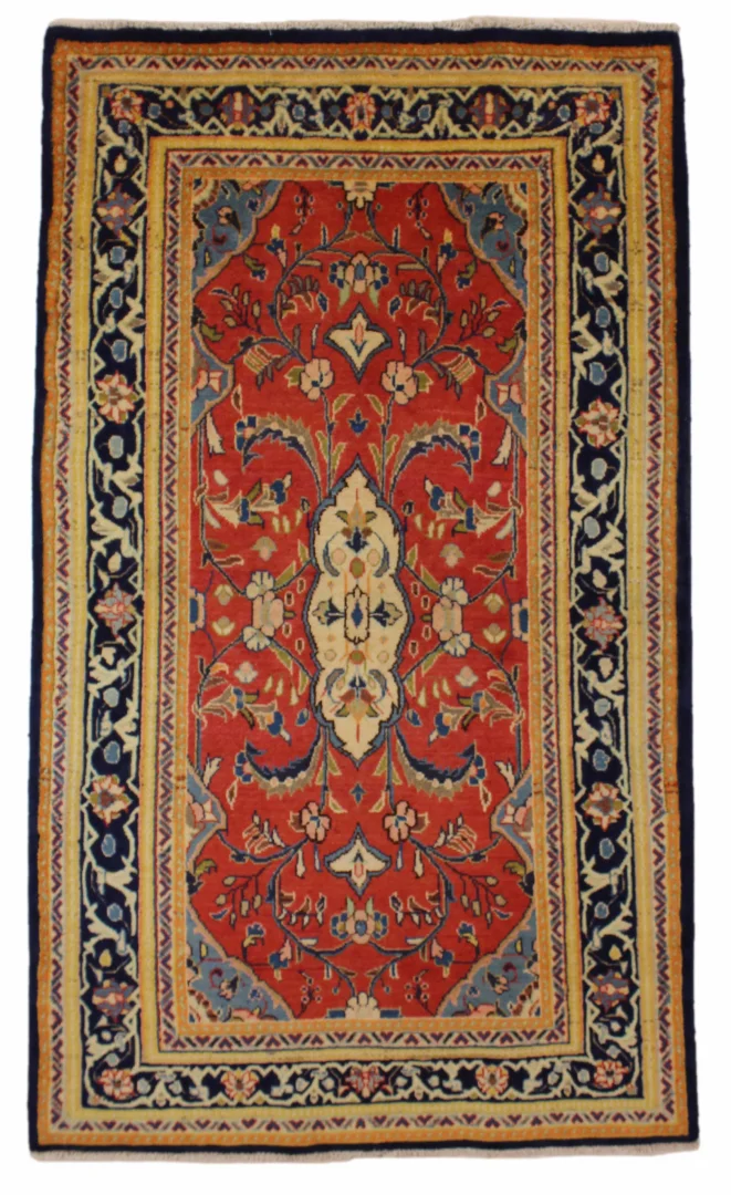 Hamadan Teppich 212 x 122 cm, ca. 100.000 - 350.000 Knoten/m², widerstandsfähiges Wollmaterial, starke Designvielfalt, handgeknüpft, Perserteppich