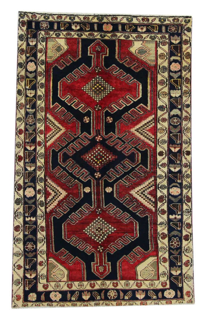 Hamadan Perserteppich 213 x 132 cm, Knotendichte 100.000 - 350.000, handgeknüpft, Vielfalt im Design, Perserteppich