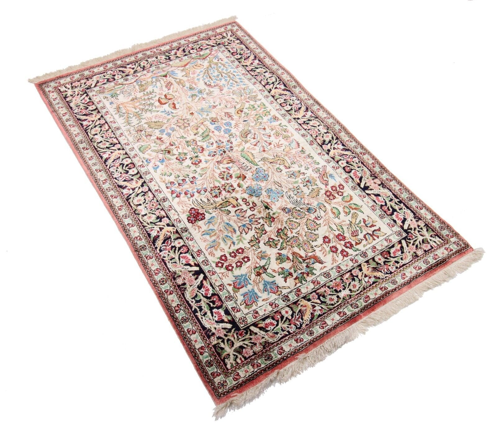 Original Handgeknüpfter Perserteppich Ghom, Qom - Reine Seide 130 cm x 80 cm, 100% Handgeknüpft, Exquisite Verarbeitung