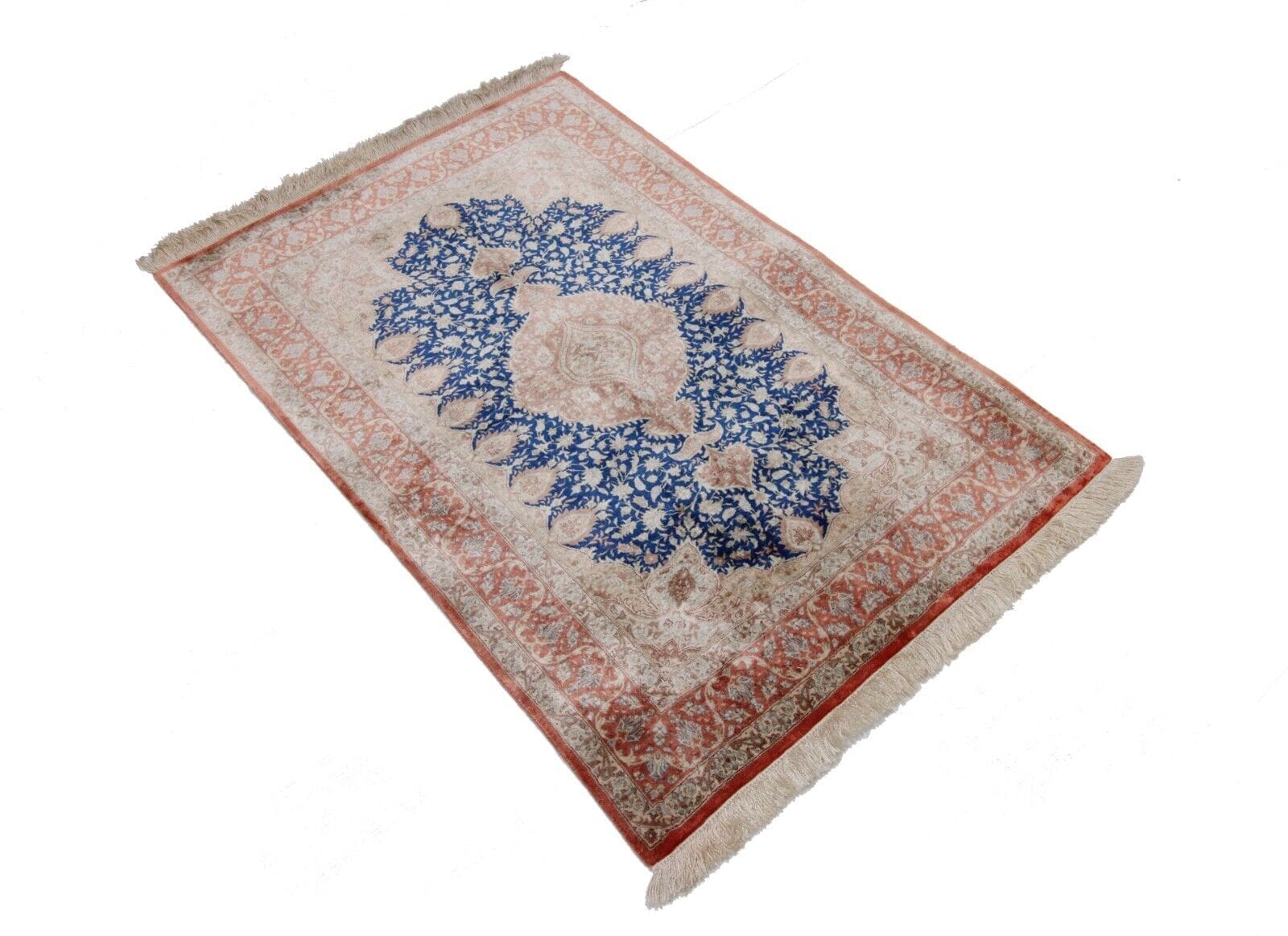Original Handgeknüpfter Perserteppich Ghom, Qom - Reine Seide 115 cm x 78 cm - Hochwertige Handarbeit, 100% Handgeknüpft