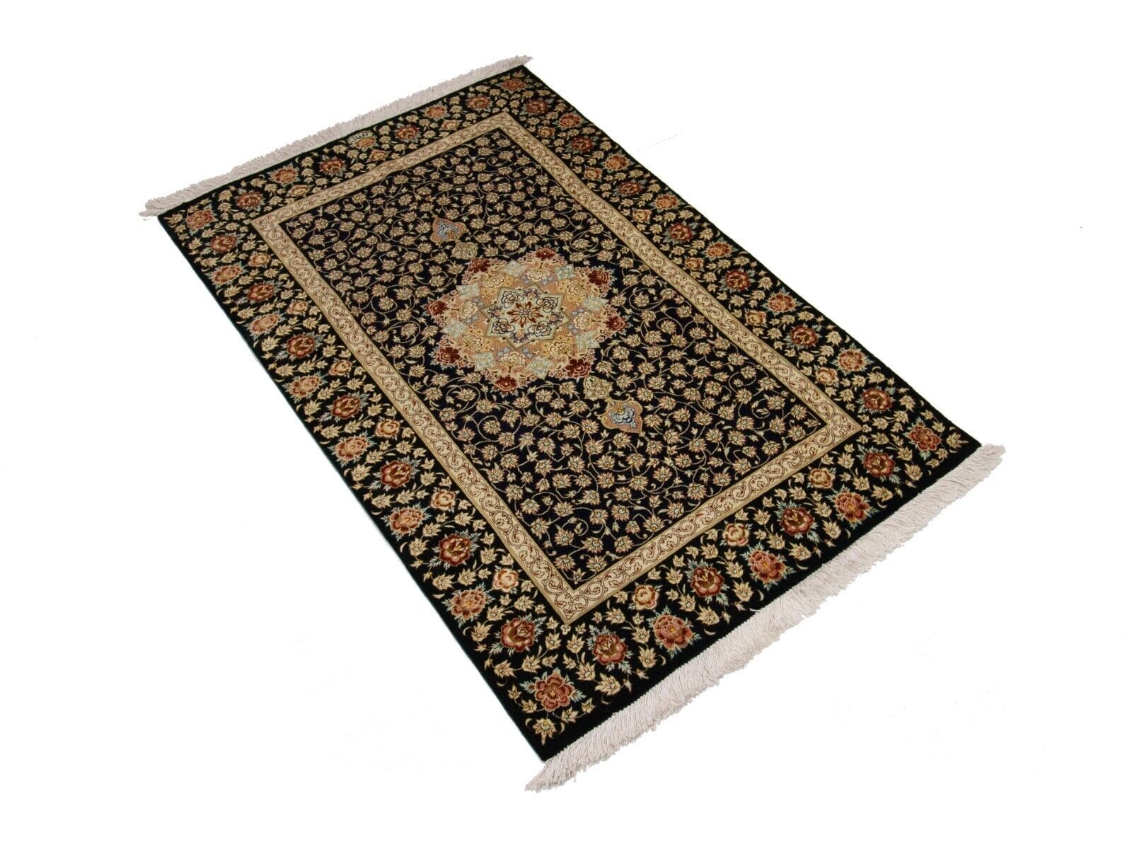 Original Handgeknüpfter Perserteppich Ghom, Qom – Reine Seide, 125 cm x 80 cm, 100% Handgeknüpft, Elegante Verarbeitung, handgeknüpft, Perserteppich