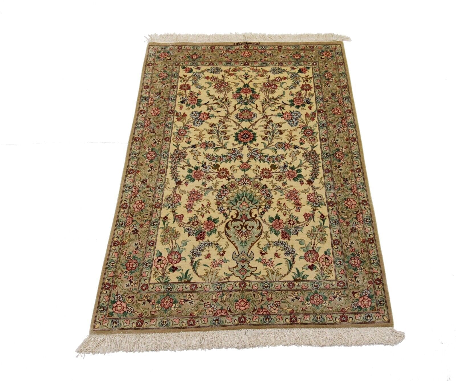 Original Handgeknüpfter Perserteppich Ghom, Qom - 116 cm x 76 cm, Reine Seide, Handgeknüpft, Perserteppich