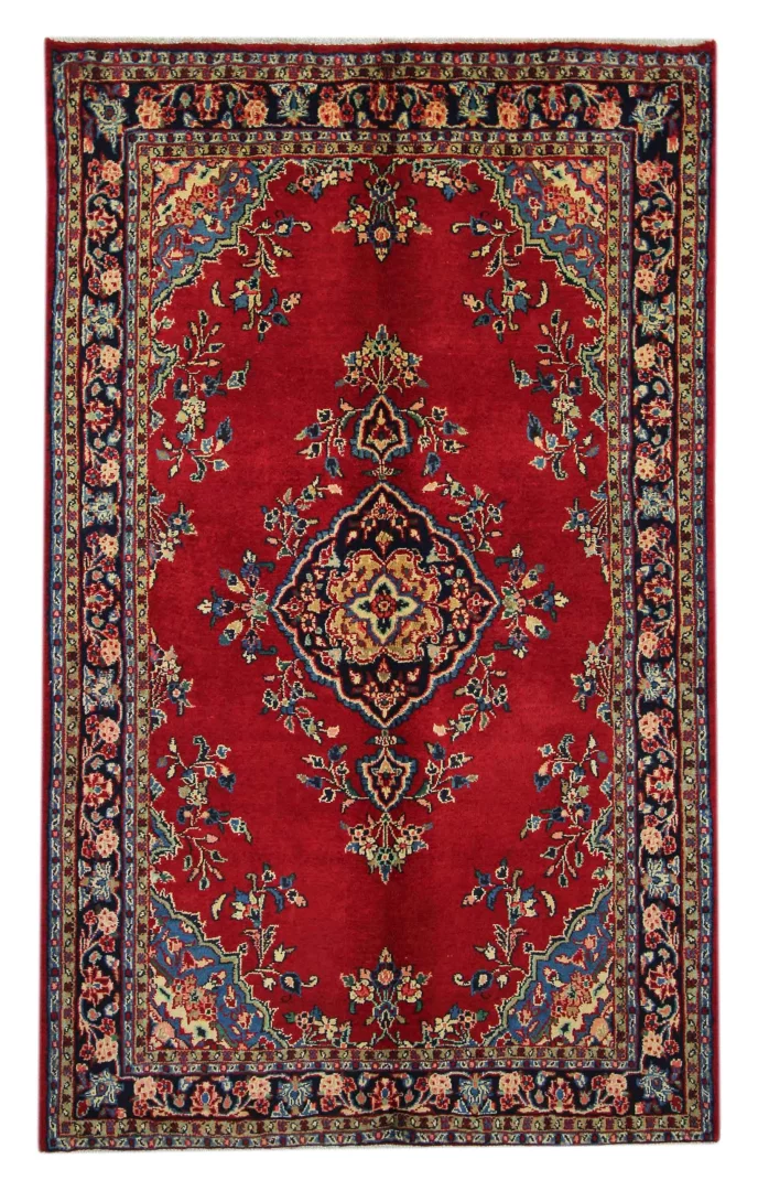 Hamadan Teppich 217 x 135 cm, ca. 100.000 - 350.000 Knoten/m², widerstandsfähiges Wollmaterial, starke Designvielfalt, handgeknüpft, Perserteppich