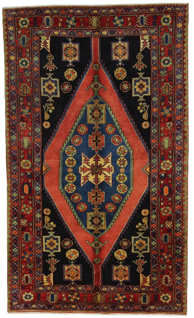 Hamadan Teppich 228 x 137 cm, ca. 100.000 - 350.000 Knoten/m², widerstandsfähiges Wollmaterial, große Designvielfalt, handgeknüpft, Perserteppich