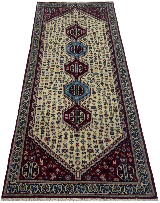 Abadeh Perserteppich 195 x 80 cm, 120.000-200.000 Knoten/m², rautenförmiges Medaillon, schmutzabweisende Farben in Rot und Braun, handgeknüpft