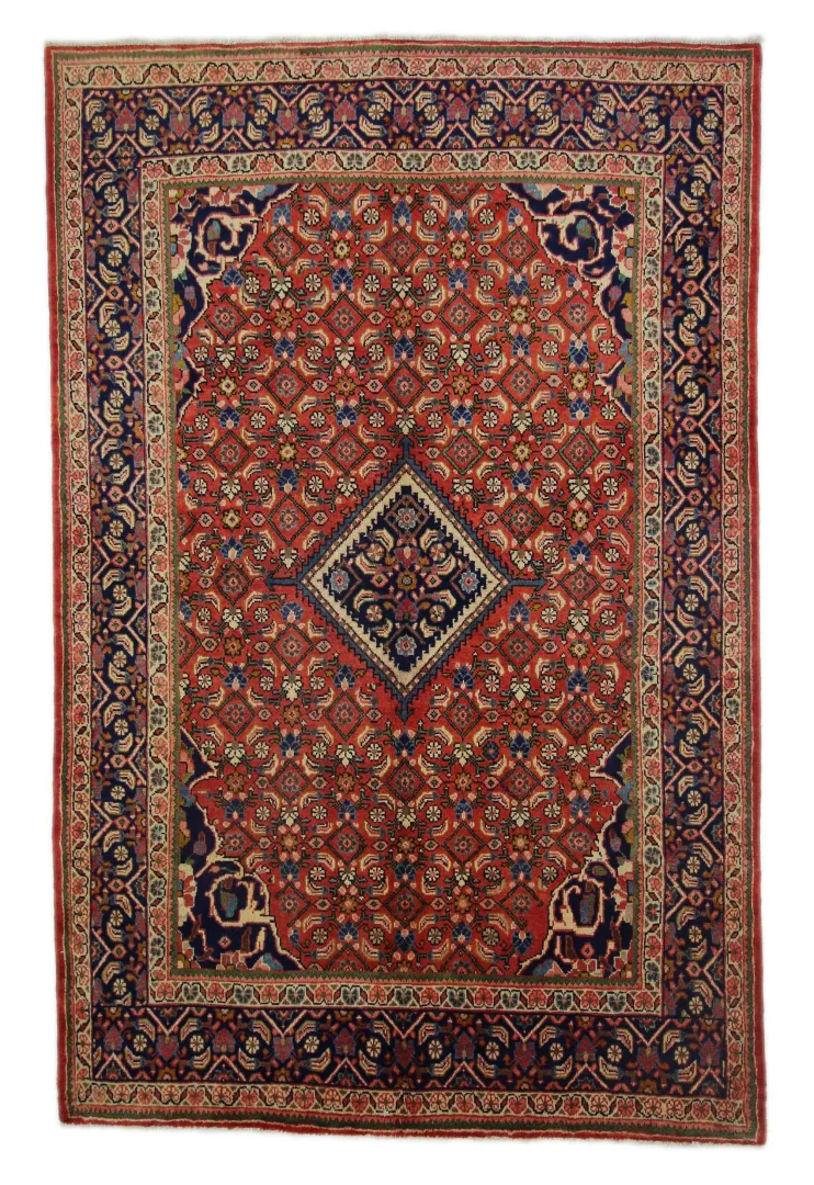 Hamadan Teppich 312 x 201 cm, Knotendichte 100.000 - 350.000 Knoten/m², widerstandsfähiges Wollmaterial, starke Designvielfalt, handgeknüpft, Perserteppich