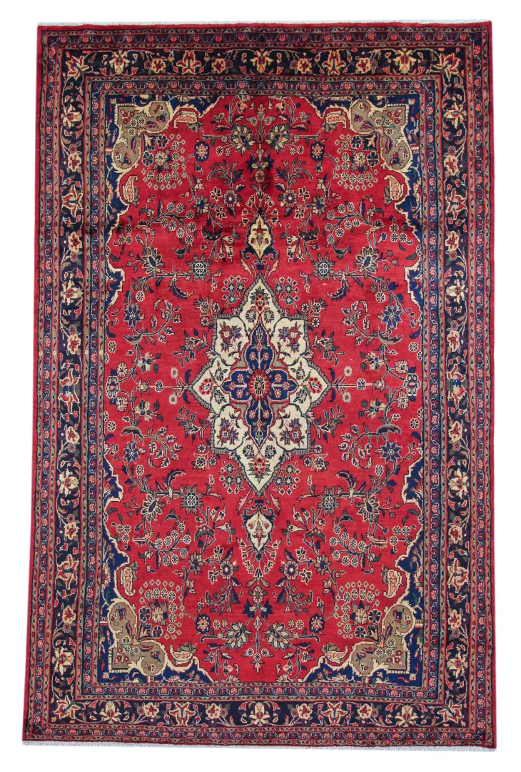 Hamadan Perserteppich 320 x 206 cm, Knotendichte 100.000 - 350.000 Knoten/m², widerstandsfähiges Wollmaterial, vielfältige Designs, handgeknüpft, Perserteppich