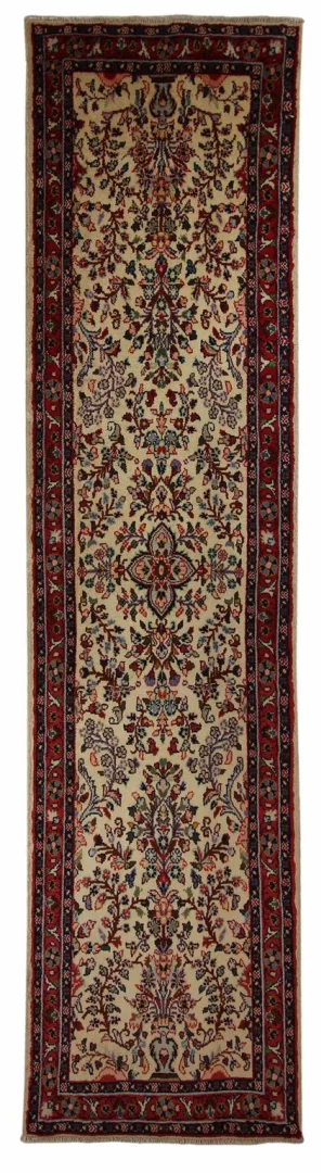 Hamadan Teppich 325 x 80 cm, Knotendichte 100.000 - 350.000 Knoten/m², widerstandsfähiges Wollmaterial, handgeknüpft, Perserteppich Läufer