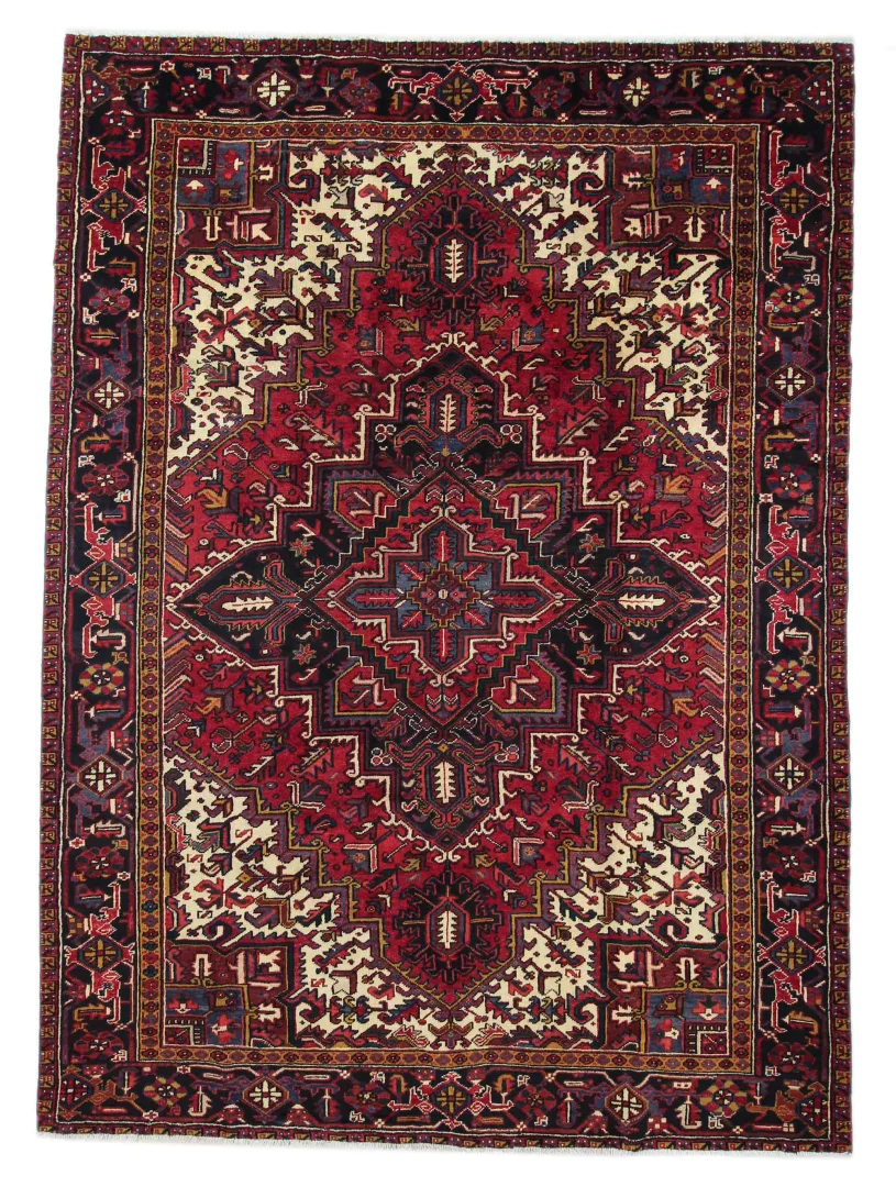 Heriz Teppich 302 x 220 cm, Knotendichte 100.000 - 200.000, strapazierfähig mit geometrischen Mustern, handgeknüpft, Perserteppich