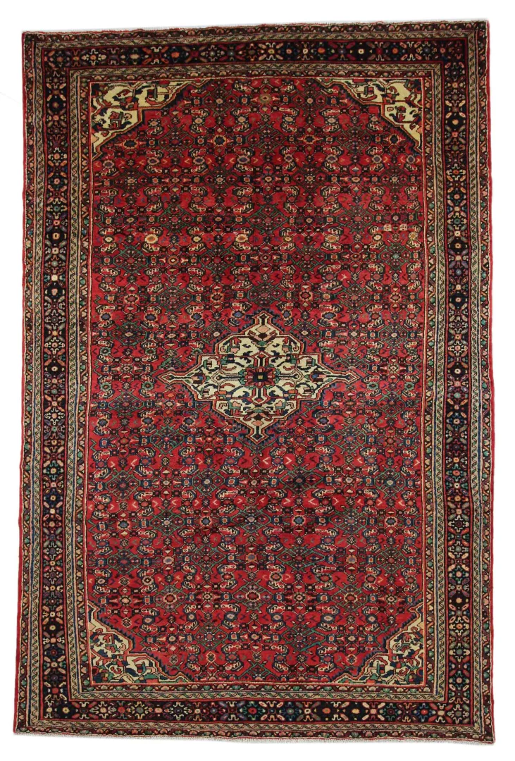 Hosseinabad Teppich 306 x 204 cm, 200.000 - 250.000 Knoten/m², strapazierfähig und mit rautenförmigen Medaillon, handgeknüpft, Perserteppich