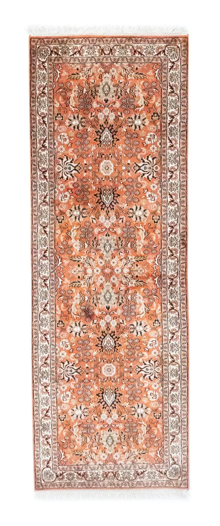 Kaschmir-Seide Teppich 177 x 61 cm - Hochwertige Knotendichte, florales Feldmuster, handgeknüpft, Perserteppich Läufer