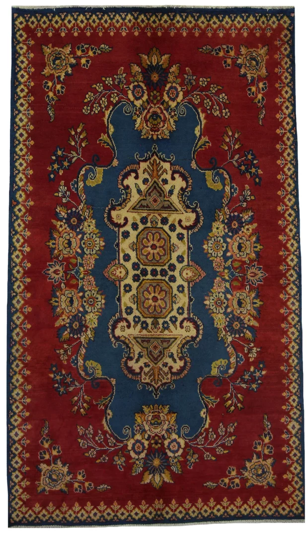 Kashmar Perserteppich 196 x 112 cm - Zirkhaki-Muster, 200.000 - 300.000 Knoten/m², hochwertiger Flor, stilisierte Blumen, handgeknüpft