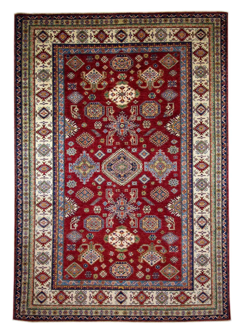 Kazak Perserteppich 297 x 209 cm – Geometrisches Design, kurzer Flor, handgeknüpft