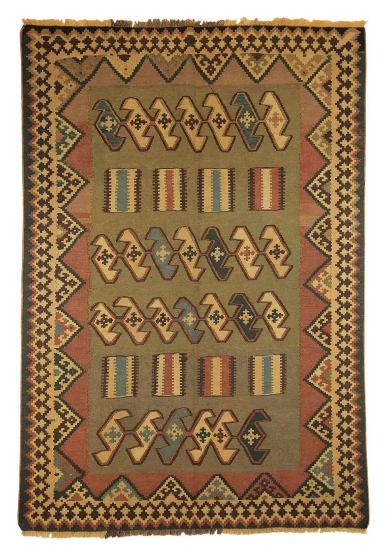 Kelim 206 x 145 cm – Gewebt mit identischen Mustern auf Vorder- und Rückseite, ideal als Wandbehang, handgewebt, Orientteppich