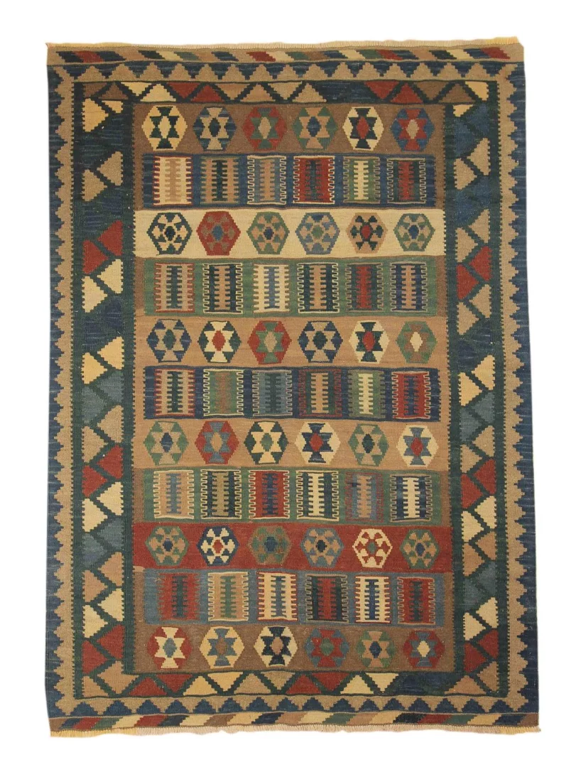 Kelim 205 x 150 cm – handgewebt mit doppeltem Muster, vielseitig einsetzbar als Teppich oder Wandbehang – handgewebt, Orientteppich