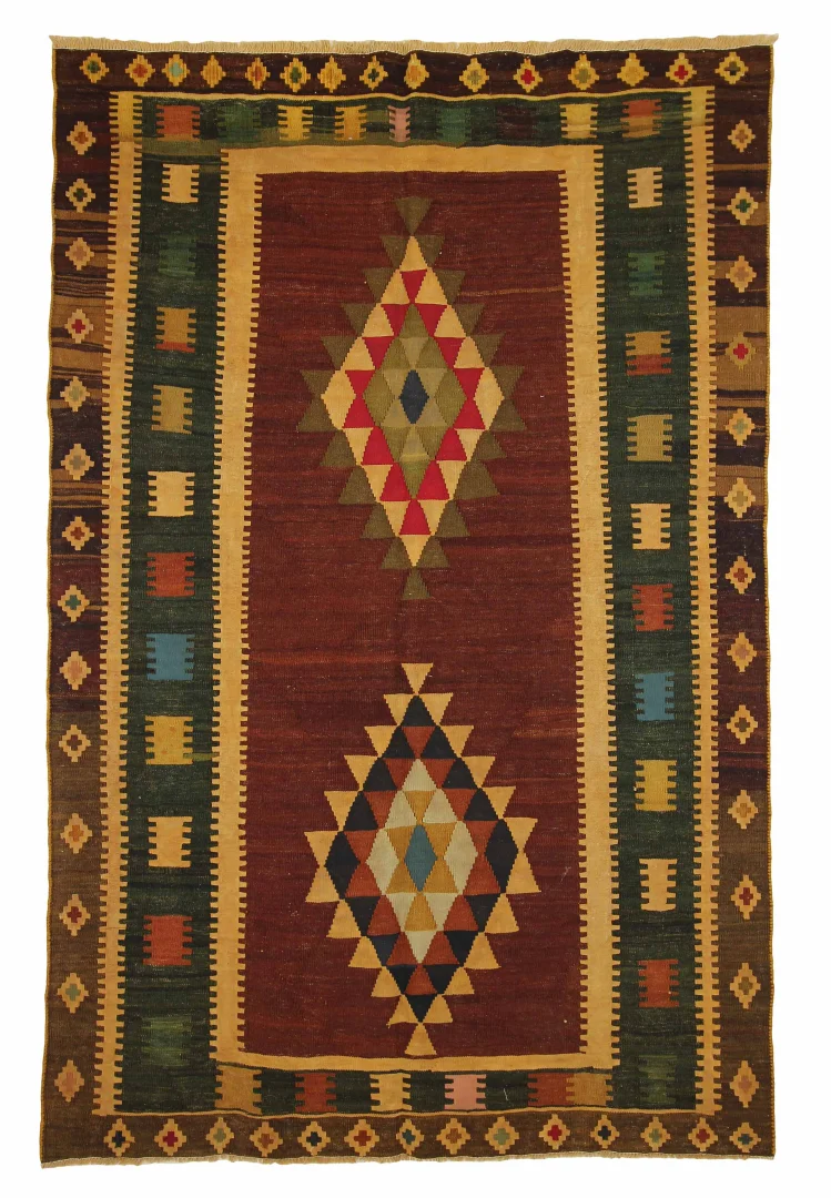 Kelim 215 x 144 cm – Handgewebt mit identischem Muster auf Vorder- und Rückseite – Orientteppich