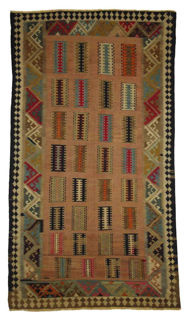 Kelim 255 x 148 cm – Gewebt ohne Flor, mit symmetrischen Mustern auf Vorder- und Rückseite – Handgeknüpft – Orientteppich
