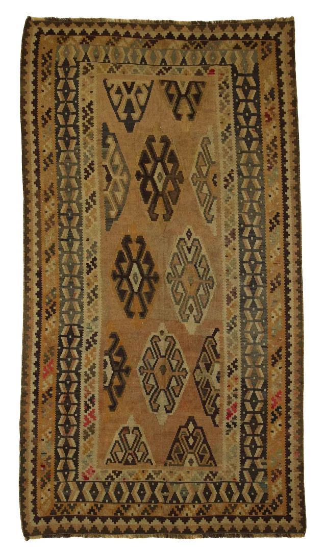 Kelim 285 x 155 cm – Gewebt ohne Flor, mit identischen Mustern auf Vorder- und Rückseite – Handgeknüpft – Orientteppich