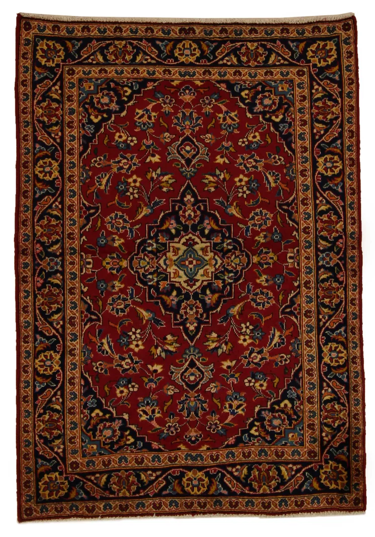 Keshan Perserteppich 144 x 100 cm, Knotendichte 100.000 - 300.000, aus hochwertiger Schafwolle, handgeknüpft, Perserteppich