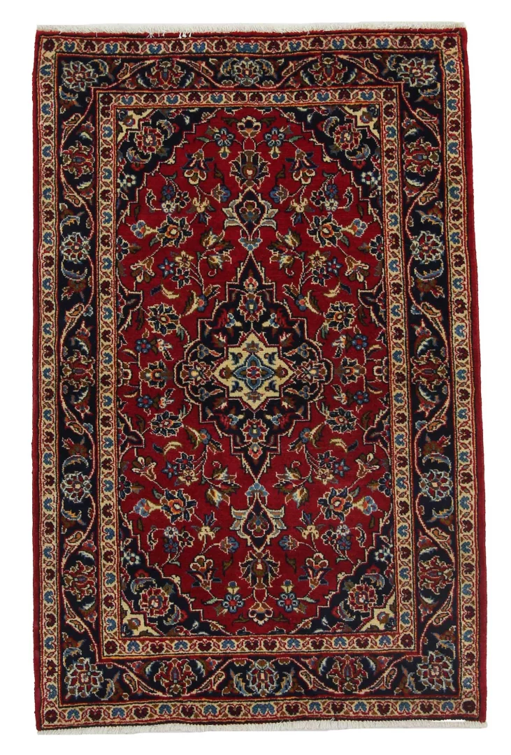 Keshan Teppich 152 x 100 cm - Knotendichte: 150.000 - 300.000 Knoten/m², strapazierfähig, hochwertige Schafwolle - handgeknüpft, Perserteppich