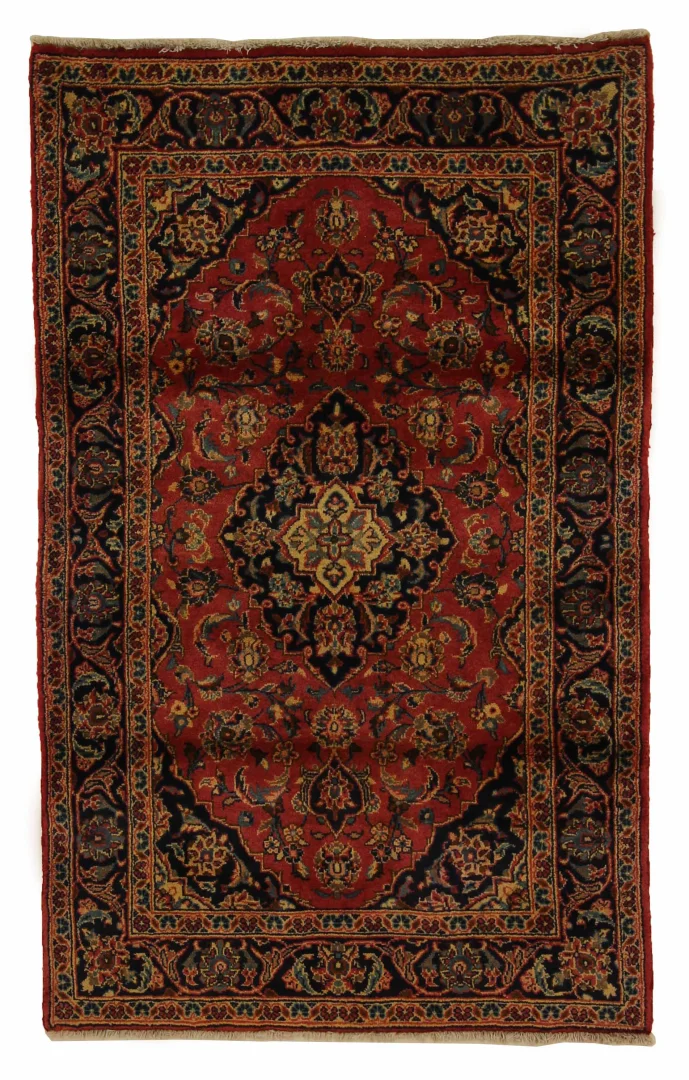 Keshan Perserteppich 159 x 99 cm, ca. 100.000 - 300.000 Knoten/m², hochstrapazierfähig, mit Medaillon, handgeknüpft, Perserteppich