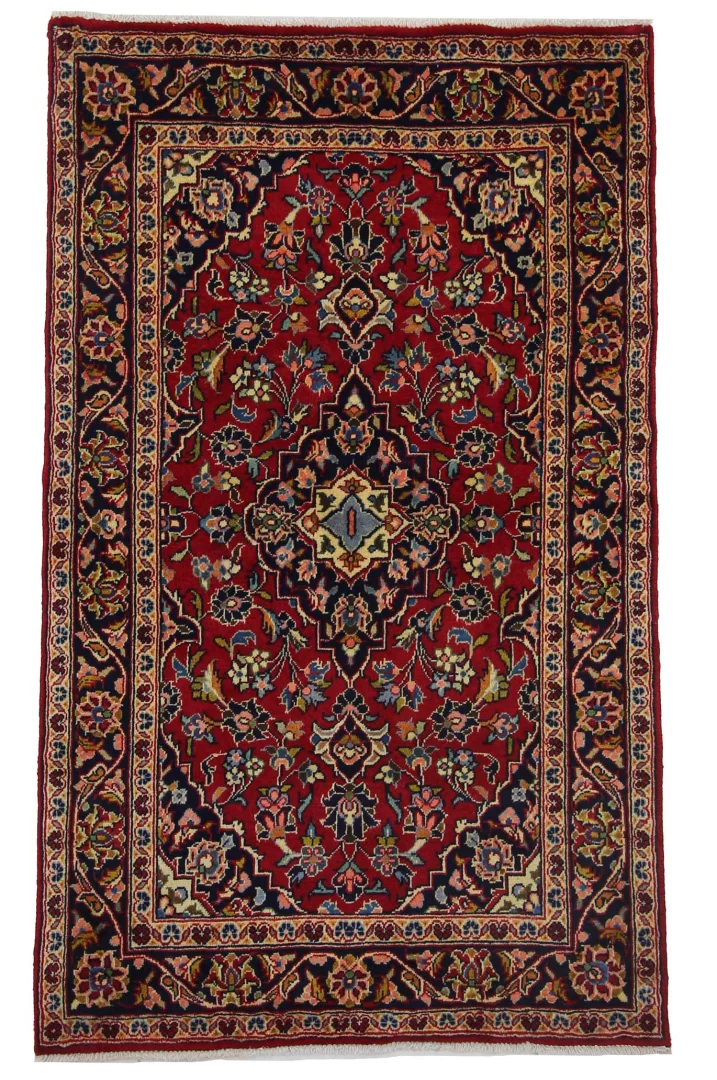 Keshan Teppich 159 x 96 cm, Knotendichte 150.000 - 300.000, hochwertige Schafwolle, strapazierfähig, handgeknüpft, Perserteppich