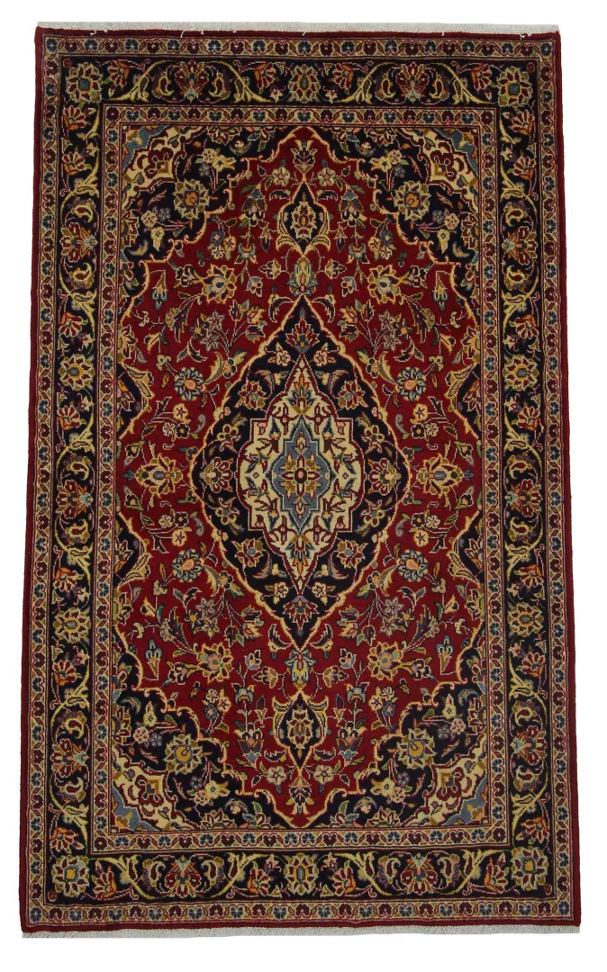Keshan Teppich 172 x 106 cm, Knotendichte 150.000 - 300.000 Knoten/m², strapazierfähig, hochwertige Schafwolle, handgeknüpft, Perserteppich