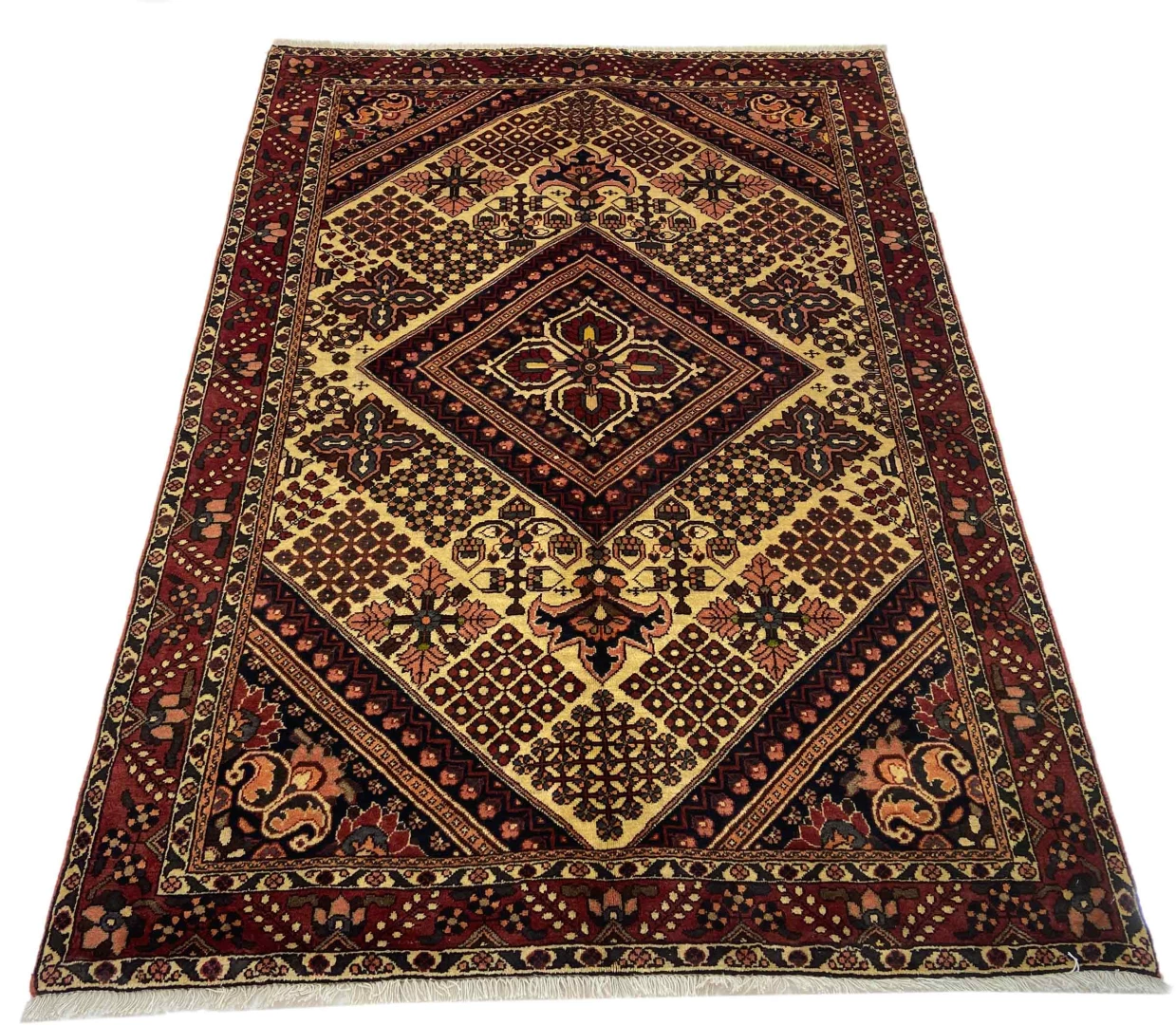 Bakhtiar Teppich 203 x 140 cm - Knotendichte 150.000 - 200.000 Knoten/m², Gartenmuster mit Pflanzen- und Tiermotiven, handgeknüpft, Perserteppich