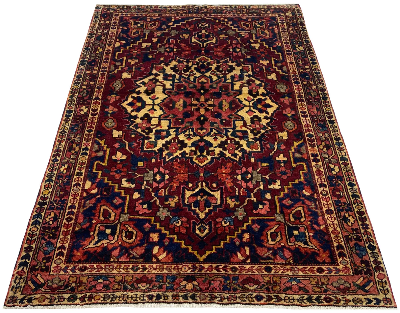 Bakhtiar Teppich 209 x 142 cm – Gartenmuster mit Naturmotiven, 150.000 - 200.000 Knoten/m², handgeknüpft, Perserteppich