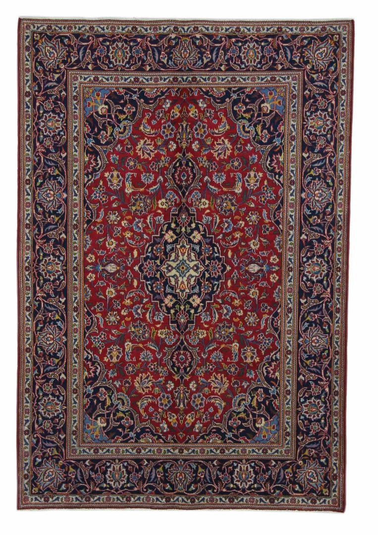 Keshan Teppich 198 x 135 cm, Knotendichte 150.000 - 300.000 Knoten/m², hochwertige Schafwolle, strapazierfähig, handgeknüpft, Perserteppich